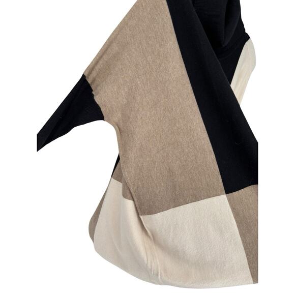 Aedan Colorblock Oversized Sweater Soft Stretch Knit Medium Beige Black Cream - Picture 7 of 10